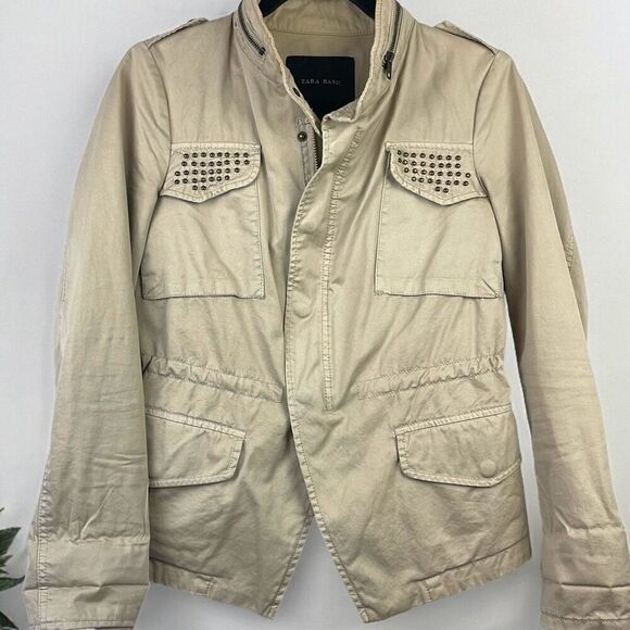ZARA Basic Women's Studded Utility Jacket Tan Small - Picture 1 of 13